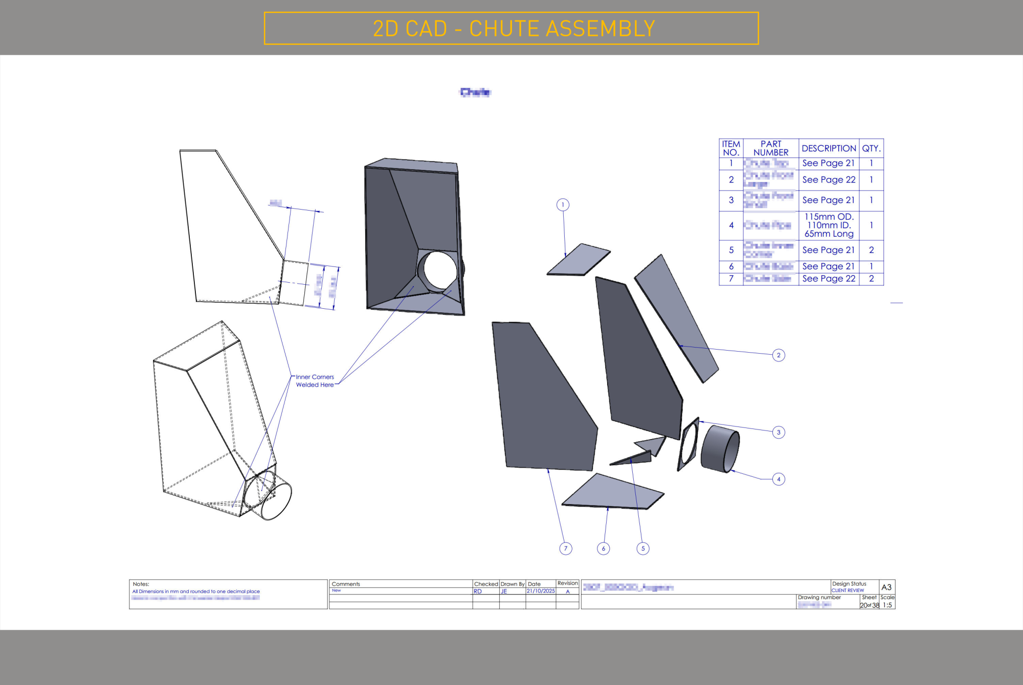 2D CAD.Chute assembly