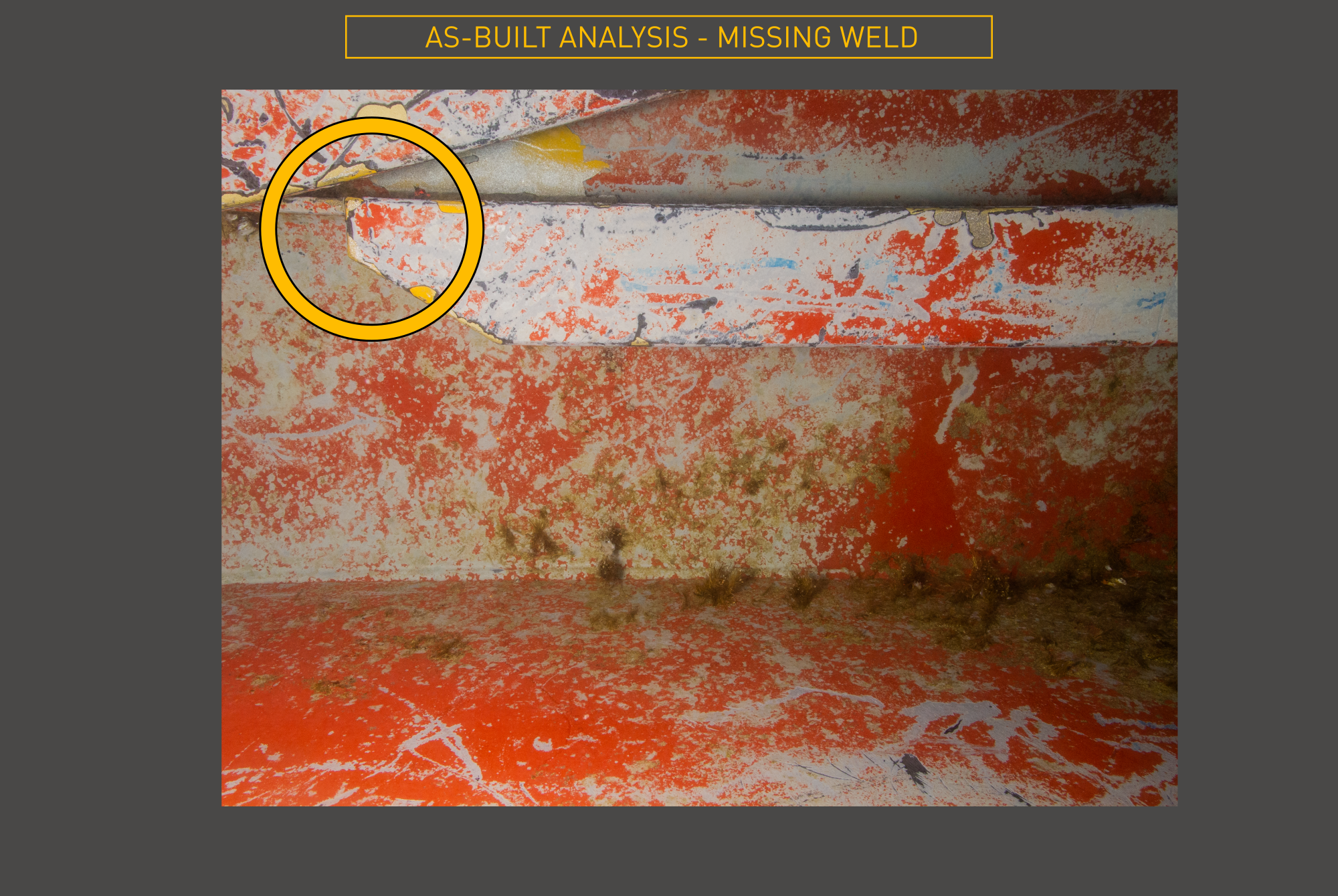 Comparison to CAD - missing stiffener weld - FPSO Bilge Keel - Subsea 3D photogrammetry
