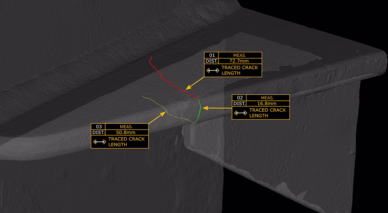 Hairline cracs revealed by subsea photogrammetry