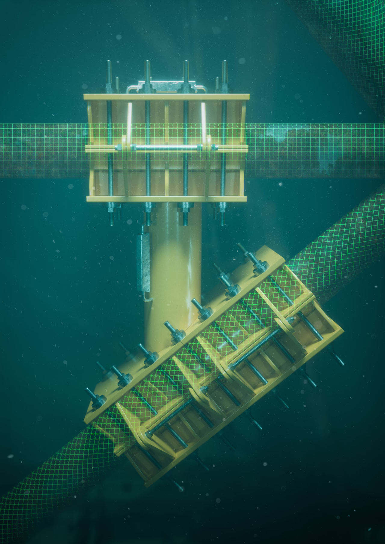 3D digital rendering of a subsea repair clamp